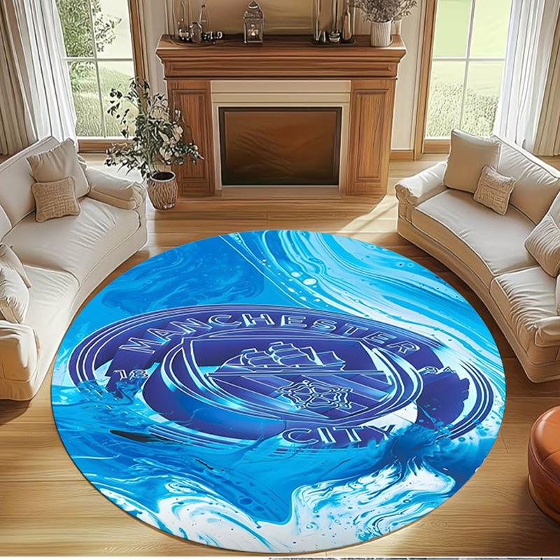 Football Team City FC Print Round Rug, Washable Floor Carpet, For Entryway Dorm Laundry Room Office Study, Home Decor Birthday Christmas Gift