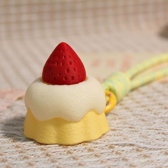 Schlüsselanhänger Anhänger 3D-Druck Erdbeerkuchen-Design Dekompression Klicker Spielzeug mit Lanyard Leichtes Mini Stressabbau Taschenanhänger