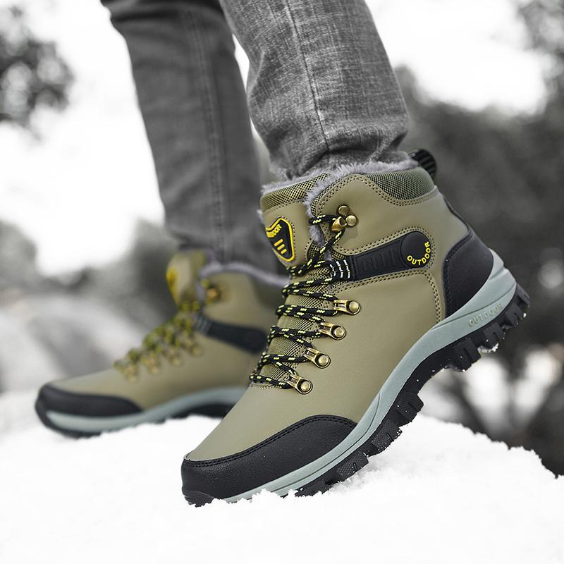 Men's Plush Hiking Shoes Waterproof PU Leather Outdoor Sneakers Male Non-slip Casual Sports Shoes Winter Warm Cotton Shoes