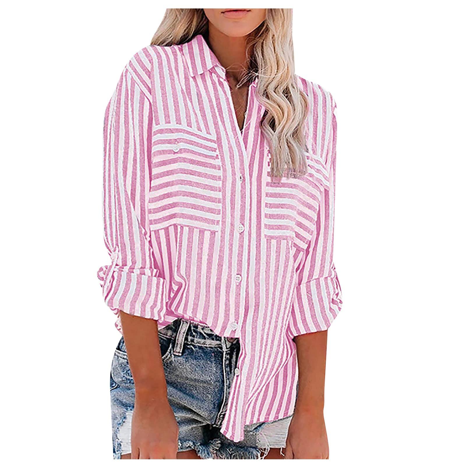 

Женская модная рубашка с карманом и длинным рукавом с V-образным вырезом и принтом XL розовый