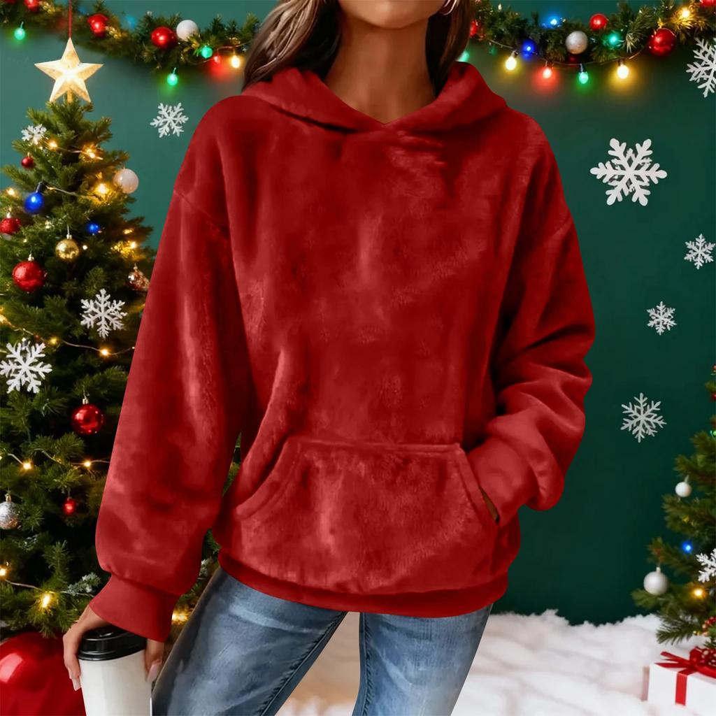 Women's Hooded Long Sleeve Printed Flannel Top Hooded Sweatshirt
