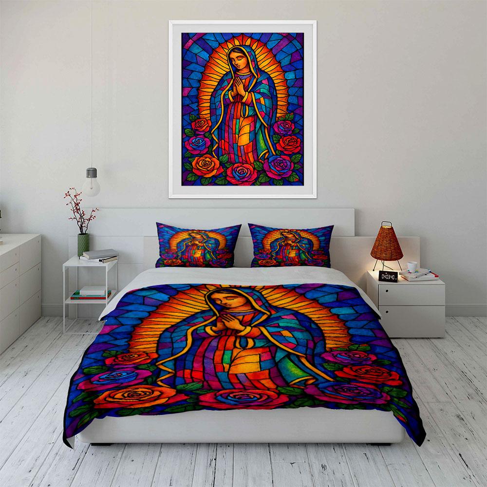 Colorful Virgin Mary Artwork Bedding Duvet Cover Set Duvet Cover Pillowcases (1*Duvet Cover 2*Pillowcases, without duvet insert)