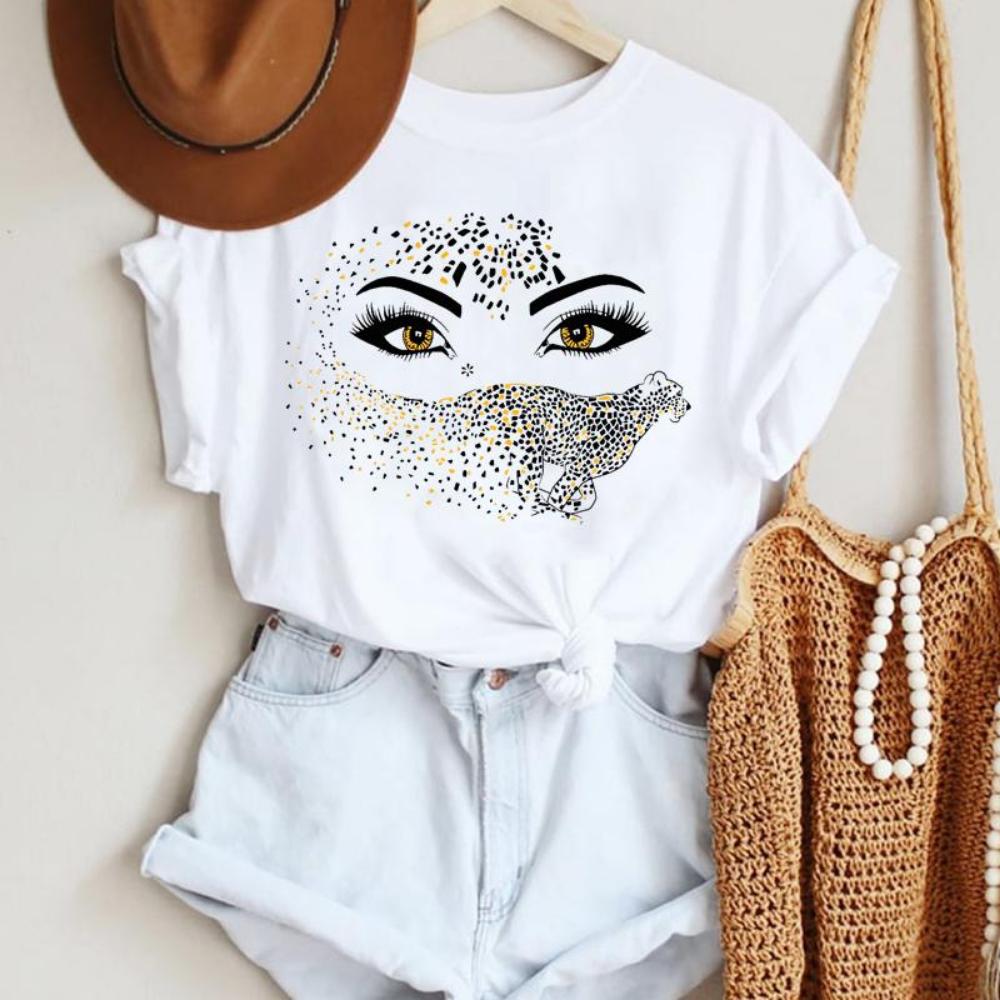 Make Up Letter Funny New Eye Eyelash Fashion Cartoon Summer Lady Print Tee Stylish T Top  Tshirts  Women Clothes