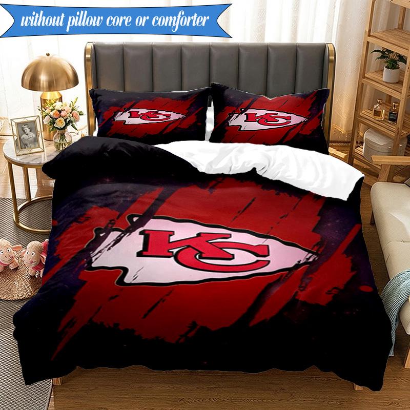 3PCS City Chiefs Emblem Printed Soft Bedding Set,Including 1pc Duvet Cover And 2pcs Pillowcases Perfect for Bedroom, Dormitory, Fan gift
