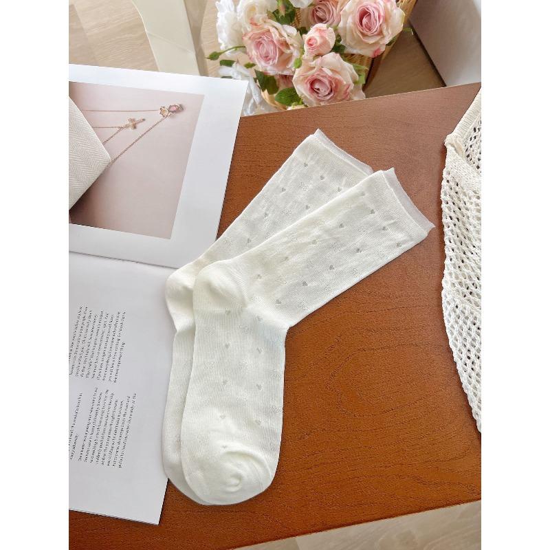 Ladies Summer Breathable Comfortable Dark Mesh Ballet Style Boneless White Medium Tube Stack Socks