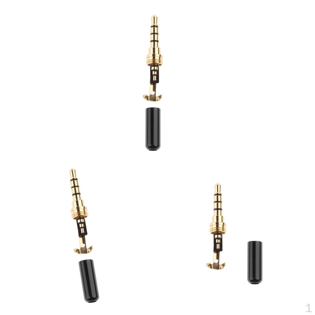 3 Pieces Gold-Plated 3.5mm Socket Converter Male Heads for Earphone Headset Black