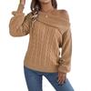 Women's Sweatshirt: Casual and Sensual Collared Off-the-Shoulder Cable-Knit Long-Sleeved Pullover Top
