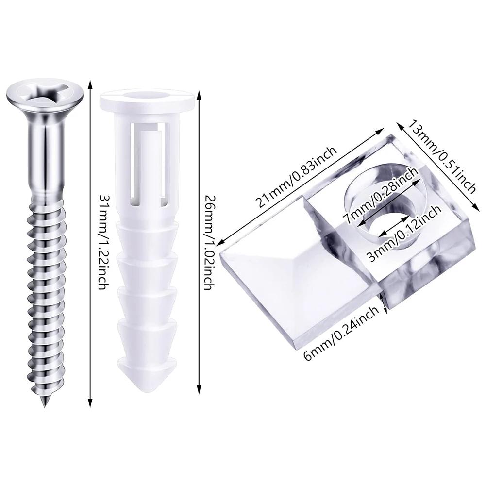 Practical Mirror Mounting Kit 20 Sets of Mirror Holder Clips Lightweight Plastic Clips with Screws and Anchors
