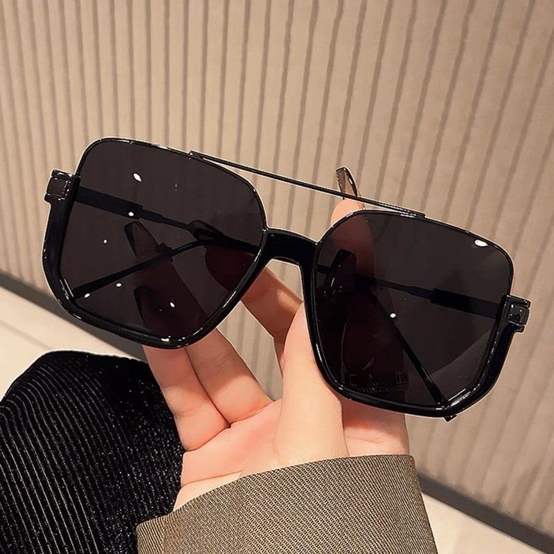 2pcs Sunglasses for Women Fashion Eyewear Vintage Large Frame Glasses INS Black Tea Frame Glasses