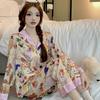 Cartoon Animal Graffiti Spring And Summer Ice Silk Pajamas Women'S Long-Sleeved Niche Style Loungewear Suit Can Be Worn Outside