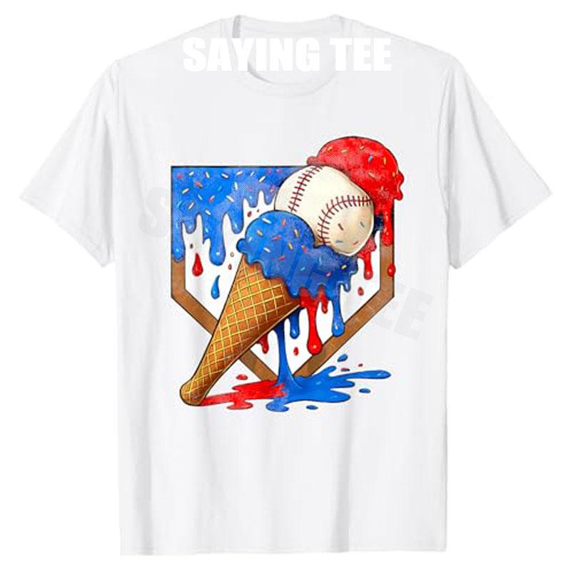 Distressed Baseball Boys Ice Cream Drip Baseball Sons Youth TShirt Summer Fashion Holiday Clothes Game Day Aesthetic Y2k Tees