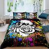 Schädel Rose Skelett Thema Bettbezug Set Polyester Bettdeckenbezug mit Kissenbezug für Kind Junge Teenager King Queen Size Bettwäsche Set