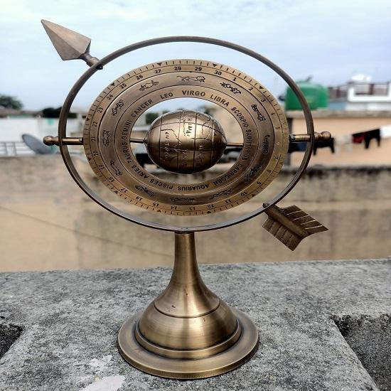 Brass Armillary Globe, Sphere Armillary Globe With Sundial Arrow, Astrolabe Armillary, Engraved Armillary, Table Top Décor, Christmas Gift,