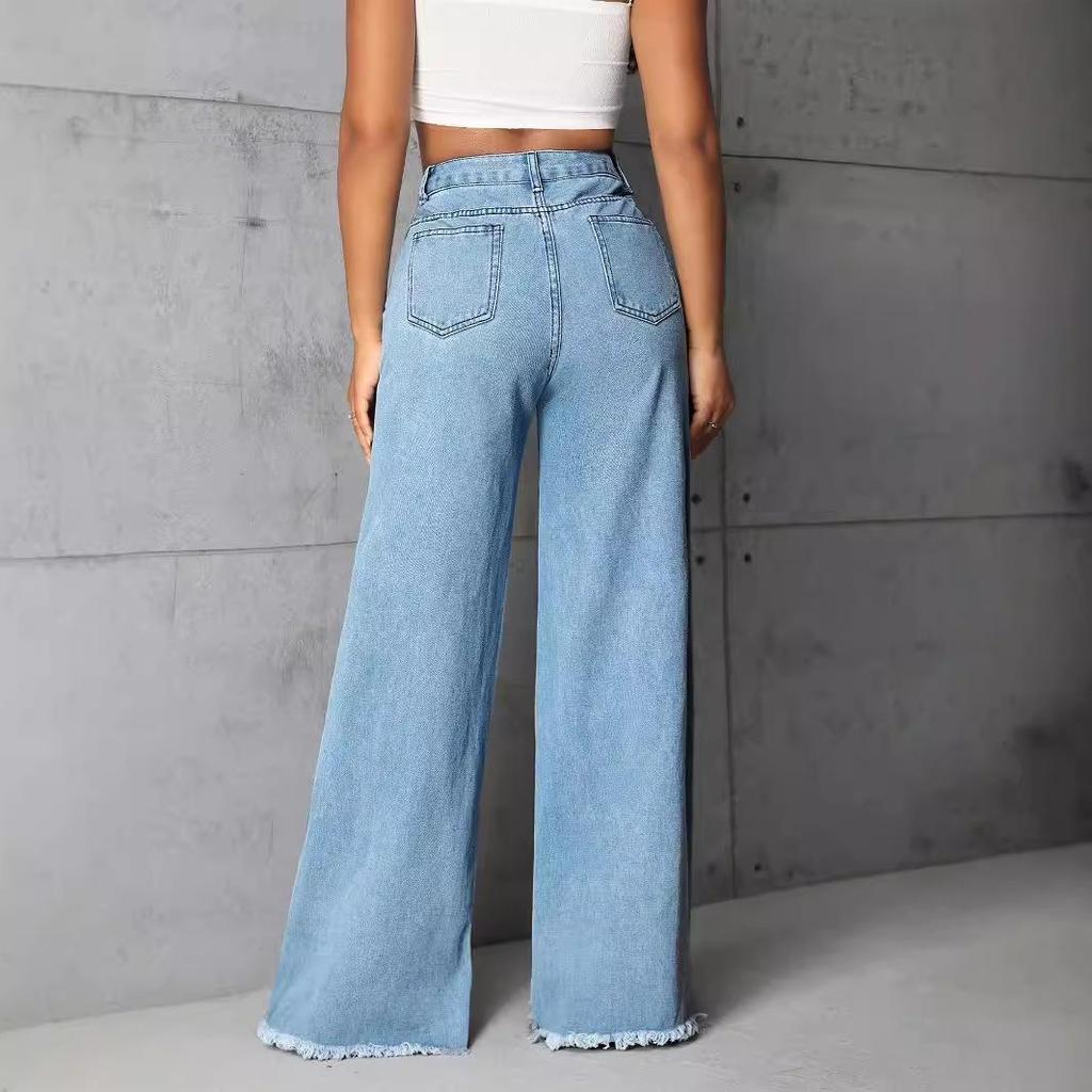 In-Stock Women's Floor-Length Low-Waisted Wide-Leg Jeans