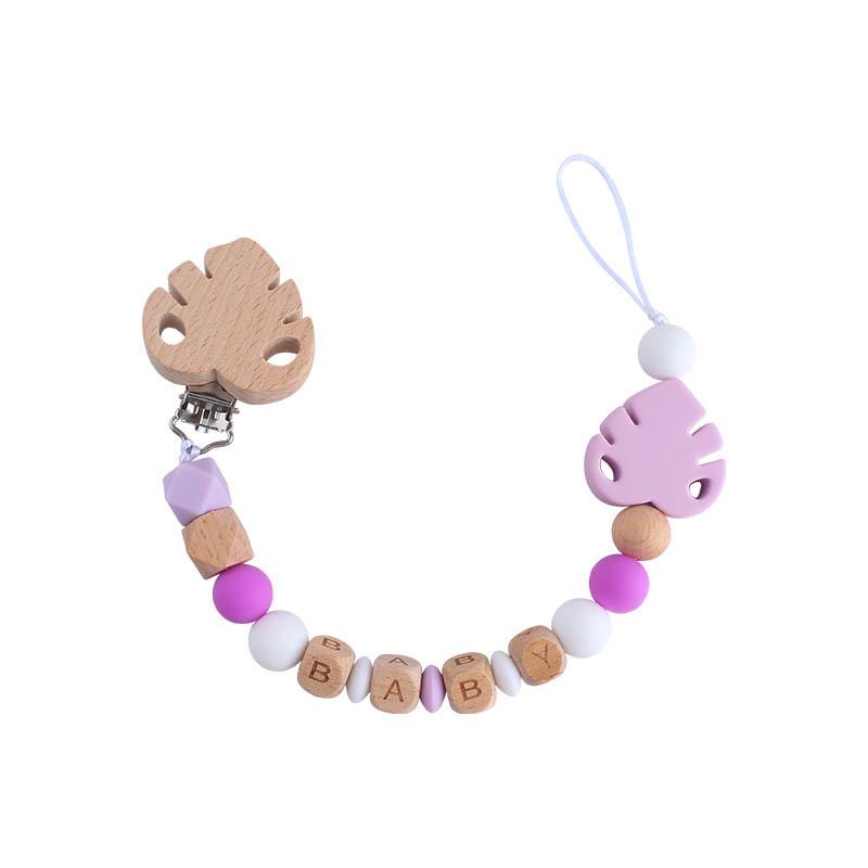 DIY Baby Personalized Name Leaf Pacifier Clips Holder Chain Teething Toys Gifts Wooden Ring Anti-drop Chains Babies