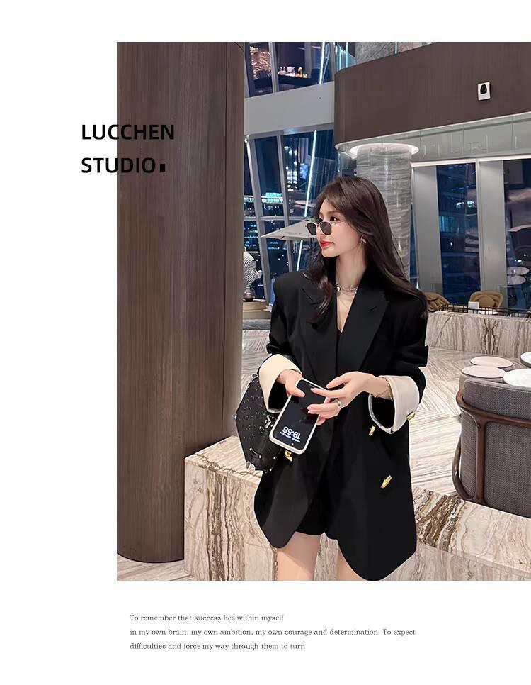 Damen Herbst 2025 Einreihiger Revers-Blazer - Langarm, Polyester, mit Taschen für den Arbeitsweg