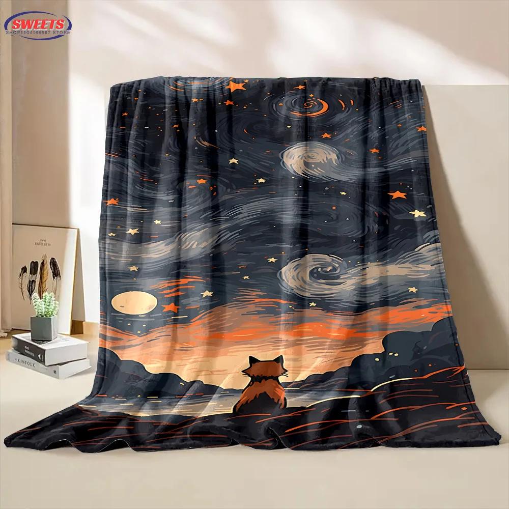 Comfortable and Soft Starry Sky Theme Blanket, Add Beauty To The Home, All Seasons, Home Office Can Be Used, Nap Camping Blanket