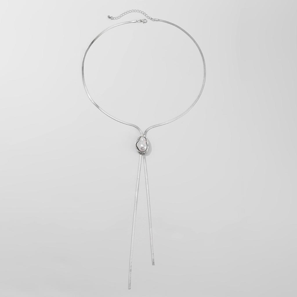 New Creative Baroque Pearl Long Necklace Flat Snake Chain Sexy Chest Necklace for Women Trendy Party Luxury Elegent Y2K Jewelry
