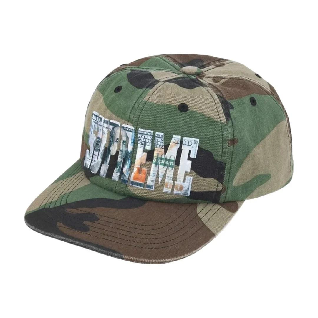 770062 Supreme Embroidered Money Logo 6-Panel Woodland Camo One-Size