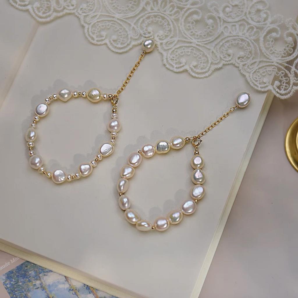 Baroque Special-shaped Pearl 14K Gold Bracelet Niche Ins Sense Retro French Cold Wind Bracelet Gift