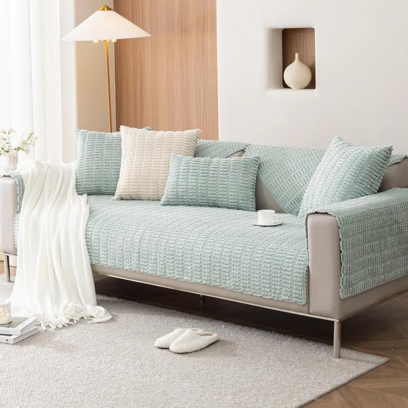 Sofa Mat Universal for All Seasons Sofa Dust Cover Winter Anti Slip Cushion Warm Thickened Corduroy Ear of Wheat Cushion Cover