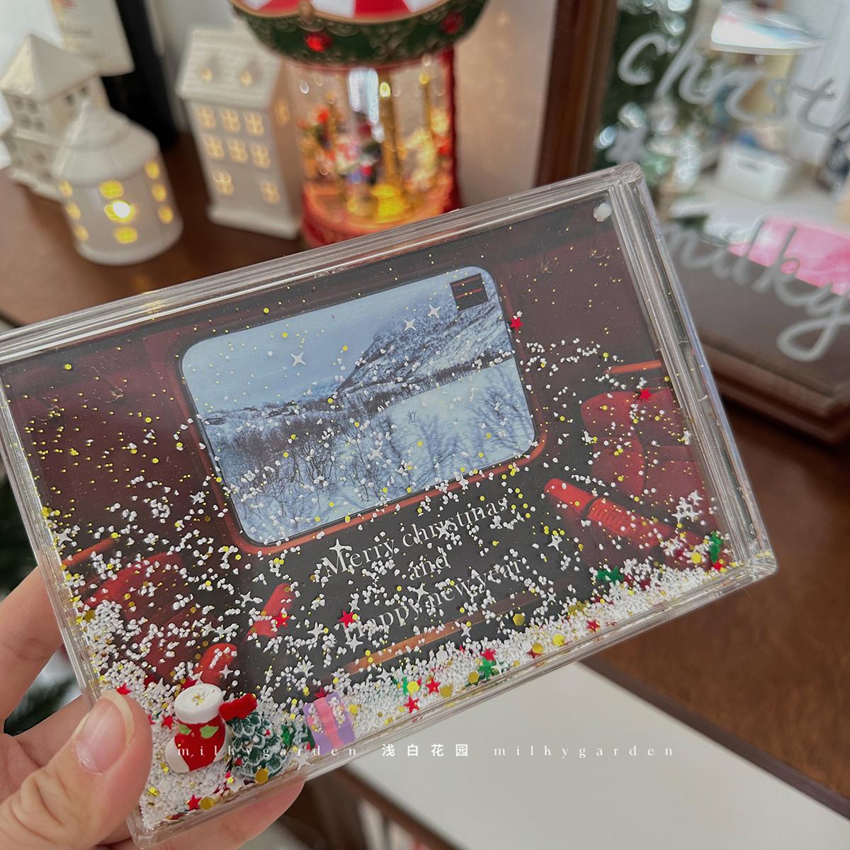 

Winter Christmas snow atmosphere picture frame Hourglass crystal picture frame quicksand decoration Christmas gift