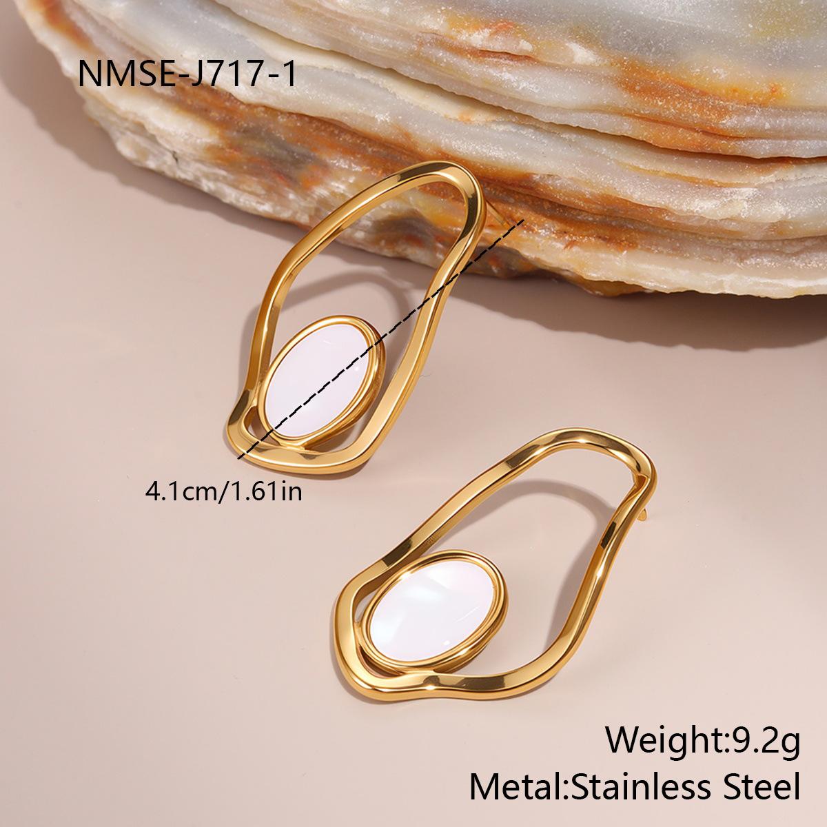 GEMCHIC Women s Stainless Steel Hollow Irregular Mother-of-Pearl Stud Earrings Fashion Vintage Jewelry