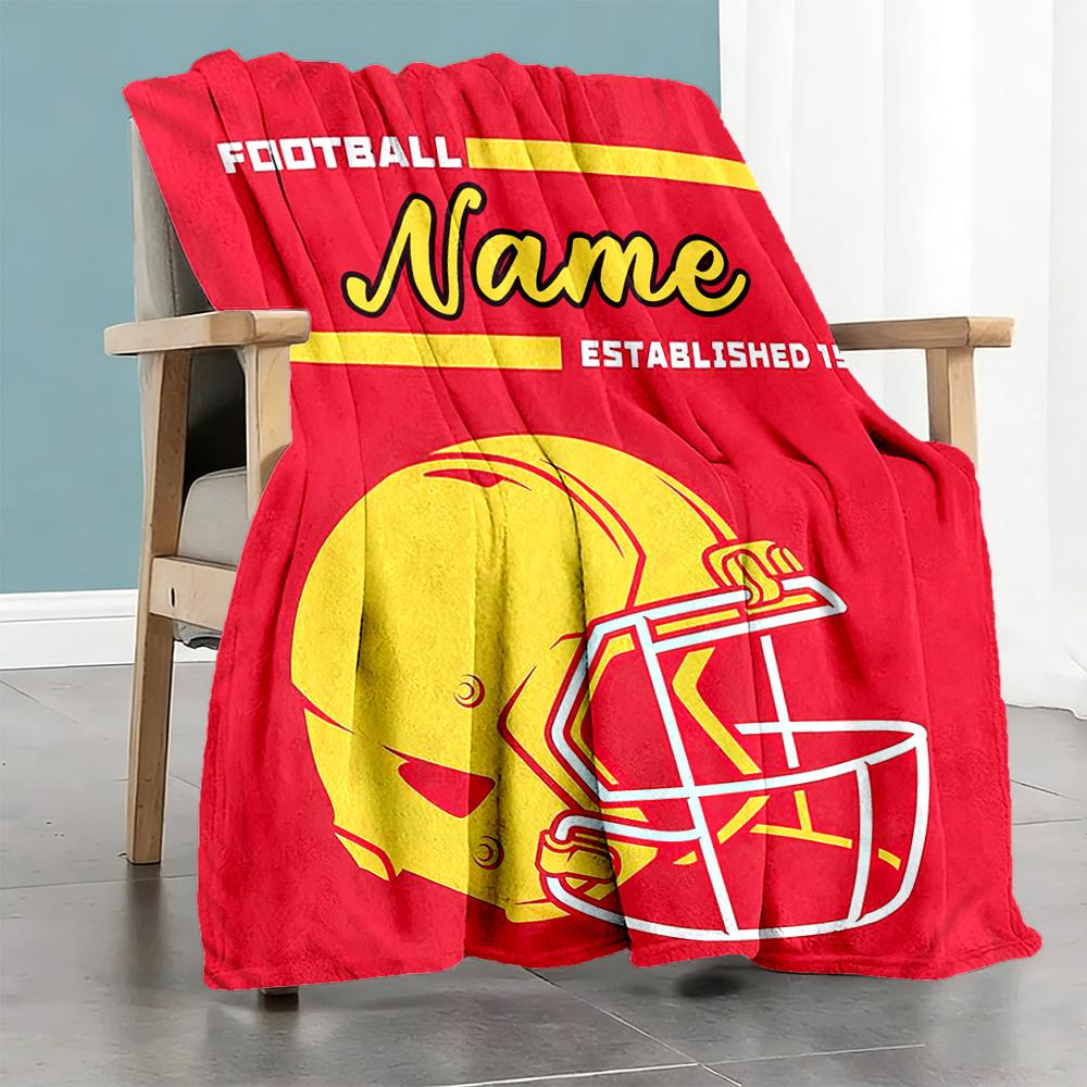 Football Yellow Hat Customize Your Name Blanket Cozy Customizable Blanket Soft & Cozy Versatile for Sofa Seaside Chair Picnics
