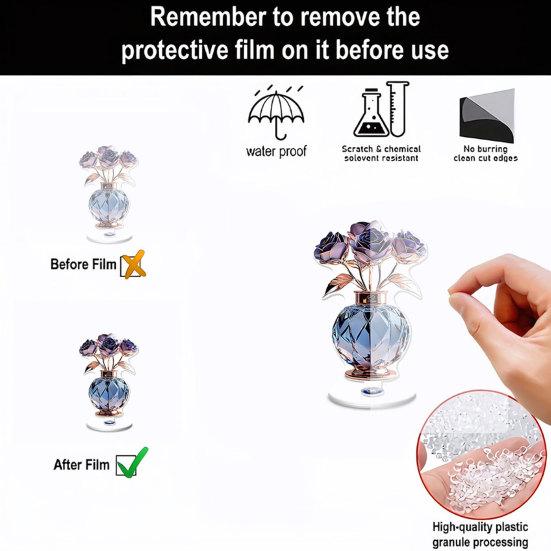 2D Flat Flower Ornament, 360-Degree Rotating Vase Acrylic Ornament with Base, Flower Vase Tabletop Decoration for Home Desk Shelf Decor
