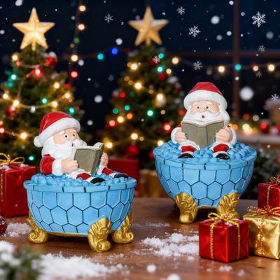 Christmas Ornament Santa Claus Shower Design LED Night Light Resin Craft Figure Living Room Desktop Ornament