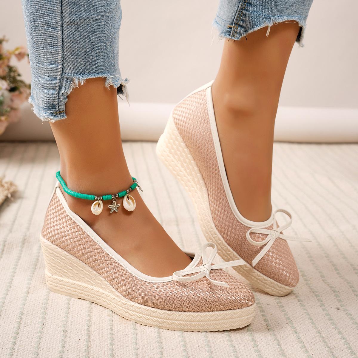 

Женские туфли-лодочки с острым носком и бантом - Плоские туфли на массивном каблуке для осени, Французский шик 36 розовый