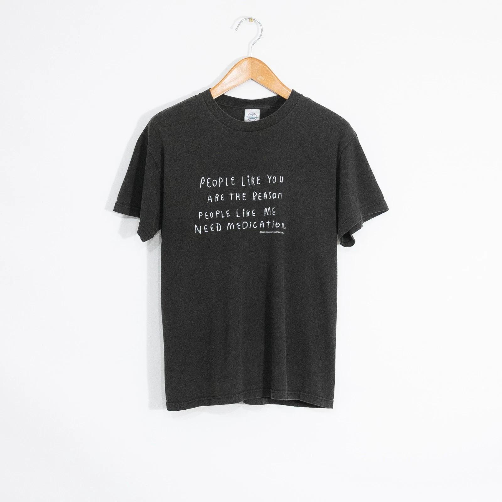 Vintage Y2K Edgy Funny Text Tee Mens Medium - Faded Humor Crazy 2000s 4XL