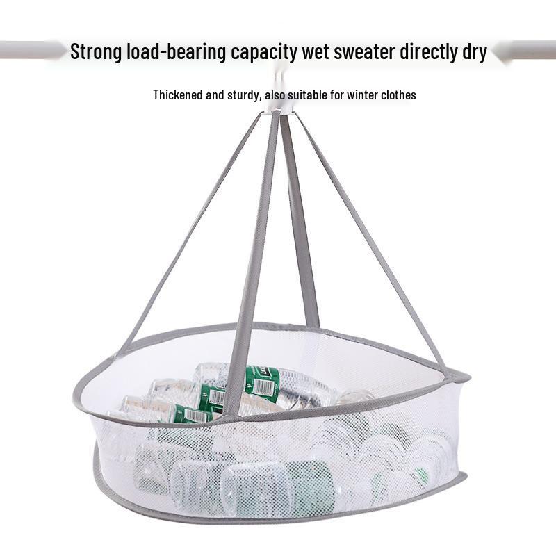 Double-Layer Rotating Windproof Drying Net Bag with Anti-deformation Hanger for Large Capacity Clothes Drying