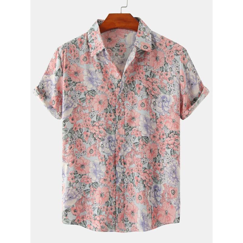 Mens Striped Casual Holiday Short Sleeve Orange Summer Button Down Shirt Hawaiian Shirt Summer Spring Lapel Button Down