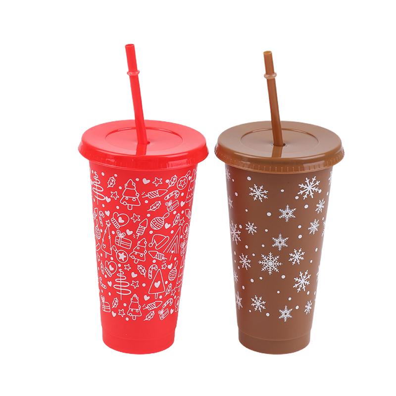710Ml Christmas Coffee Straw Cup Reusable Xmas Tree Snowflake Plastic Cup With Lid  Year 2026 Christmas Party Favors Decor