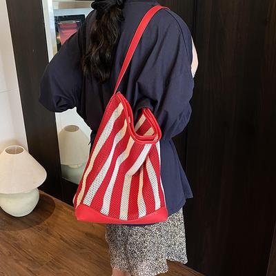 Sac seau femme nouvelle mode rayé ajouré sac à bandoulière grande capacité sac fourre-tout de vacances tendance