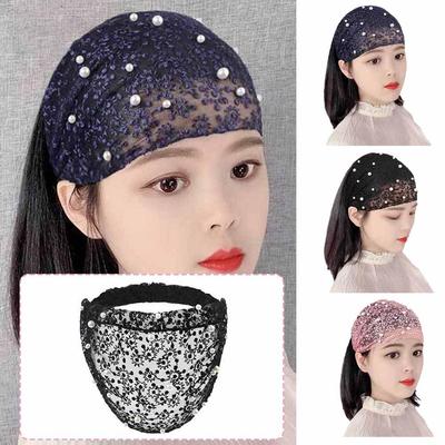 Fashion Women Wide Brimmed Headband With Pearl Decoration Turban Headband Hair Accessories Breathable Workout Lace Large