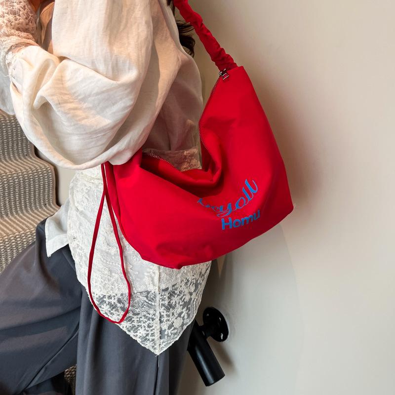 2025 Striped Korean Lazy Wind Canvas Bag Large Capacity Simple Commuter Versatile Shoulder Tote Bag