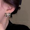 Black diamond-encrusted pearl bow earrings Korean temperament simple retro stud earrings light luxury new earrings