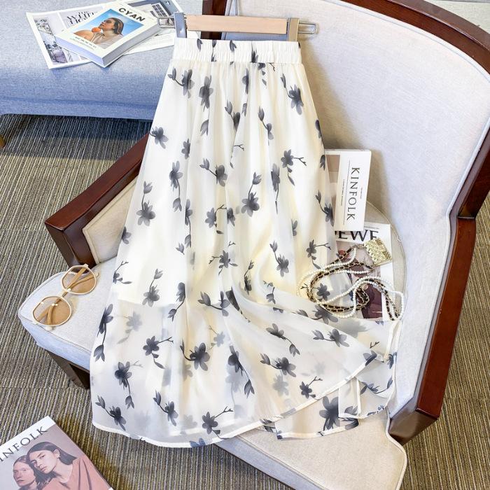 

Small fresh Mori floral skirt children summer high waist meat cover thin medium and long skirt small fairy gauze skirt S чёрный