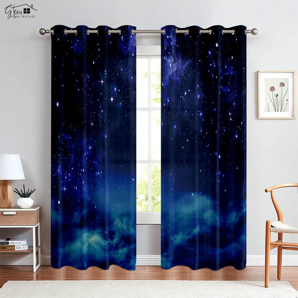 Cosmic Starry Sky Curtains Milky Way Meteor Starry Sky Sunset Dreamy Colorful Bedroom Living Room Children's Room Curtains 2PCS