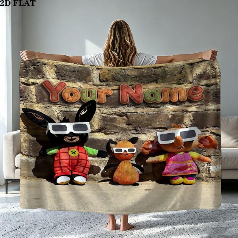 1PC Bing Custom Name Patterned Flannel Blanket Suitable For All Seasons for Home Decor Warmth and Comfort Gifts Holiday Present