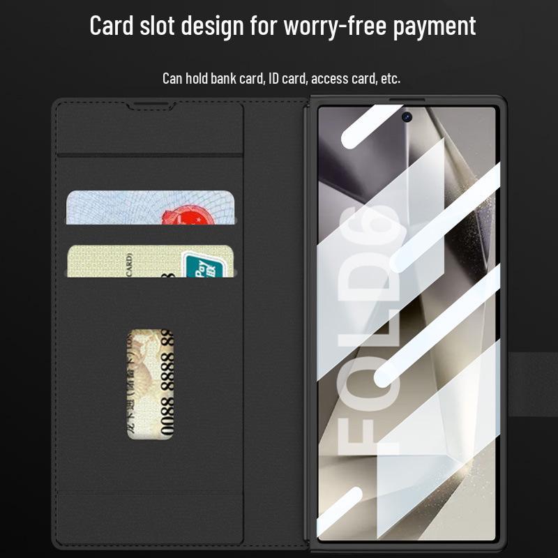 Samsung Z Fold 6 Armor Flip Leather Case with Pen Slot - Full-Wrap Business Shell