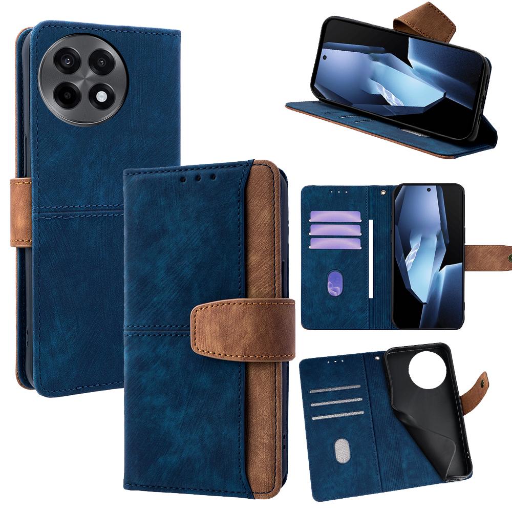 

For OnePlus Ace 5 Pro 5G/Ace 5 5G Case RFID Blocking Color Splicing PU Leather Wallet Phone Cover Blue