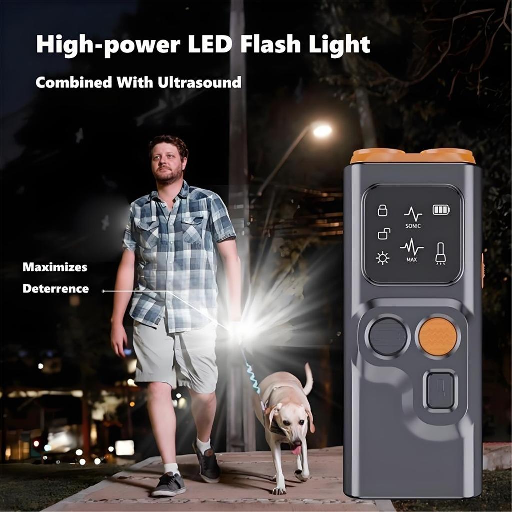 Portable Dog Barking Stop Device Ultrasonic Dual Head Repeller With High Frequency Flashlight USB Charging For Camping/Home