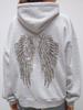 Y2K Retro Wings Sequin Hoodie Angel Wings Ornament Sweatshirt Harajuku Sweet Lady Casual Streetwear Relaxed Fit Pullover Coat