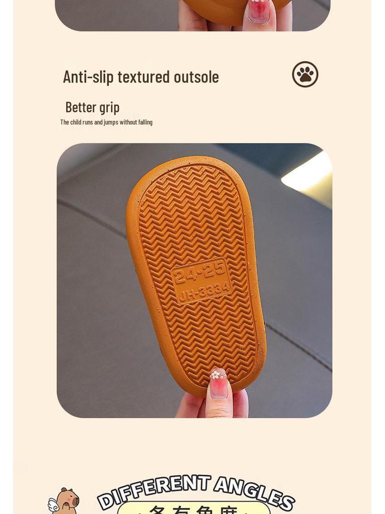 Capybara Kids' Winter Cartoon Cotton Slippers: Soft, Non-slip Indoor Shoes for Boys with Funny Step-on Design