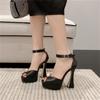 Eilyken Elegant String Bead Peep Toe Silk Platform Woman Sandals Ankle Buckle Strap Square Heel Party Pumps Shoes