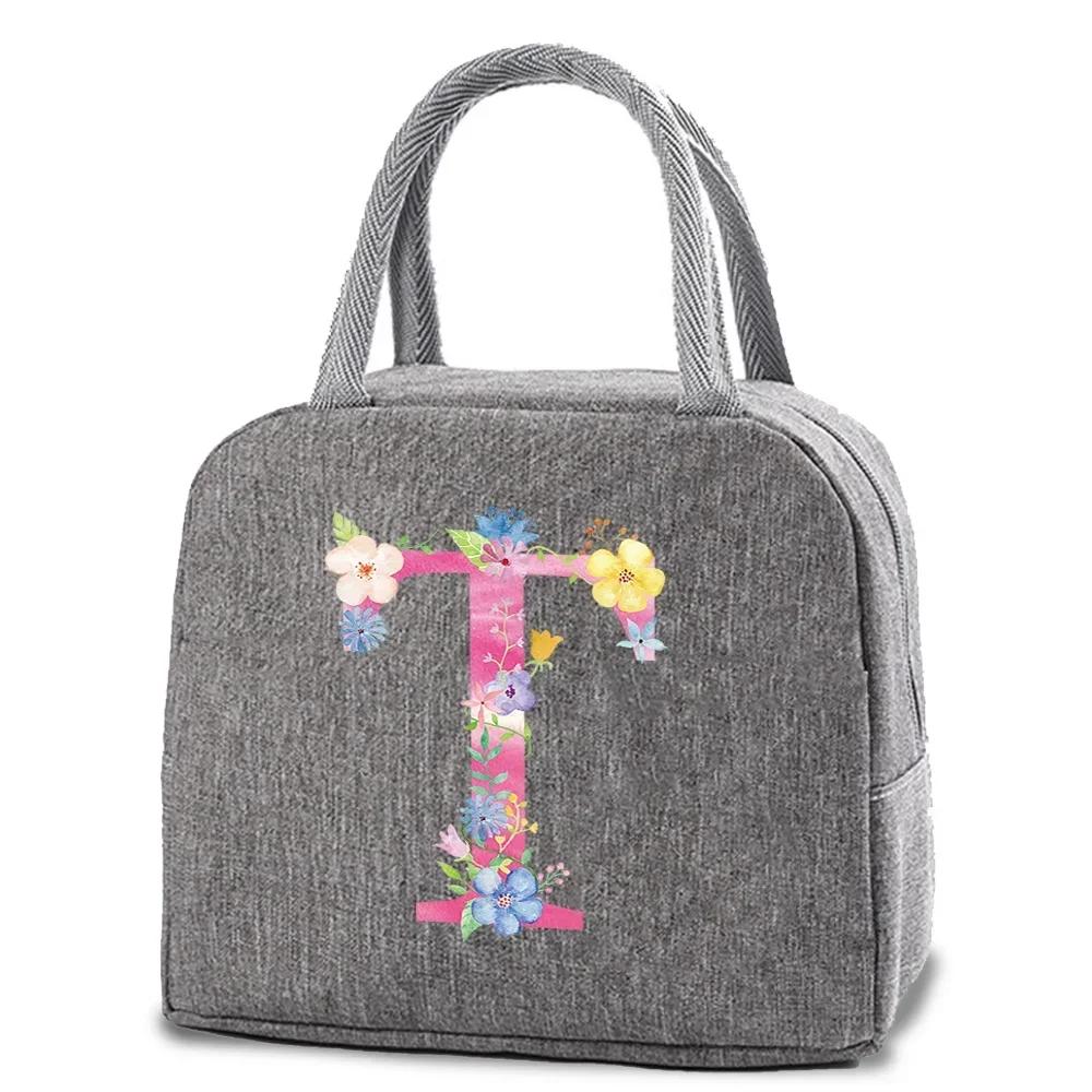 Reusable Insulated Lunch Bag Canvas Insulated Lunch Storage Bag Ladies Men's Portable Lunch Bag Waterproof Letter Pattern