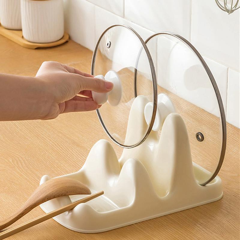 

Dual Layer Pot Lid Holder Stand Cooking Spoon Rest Kitchen Utensils Rest Rack White